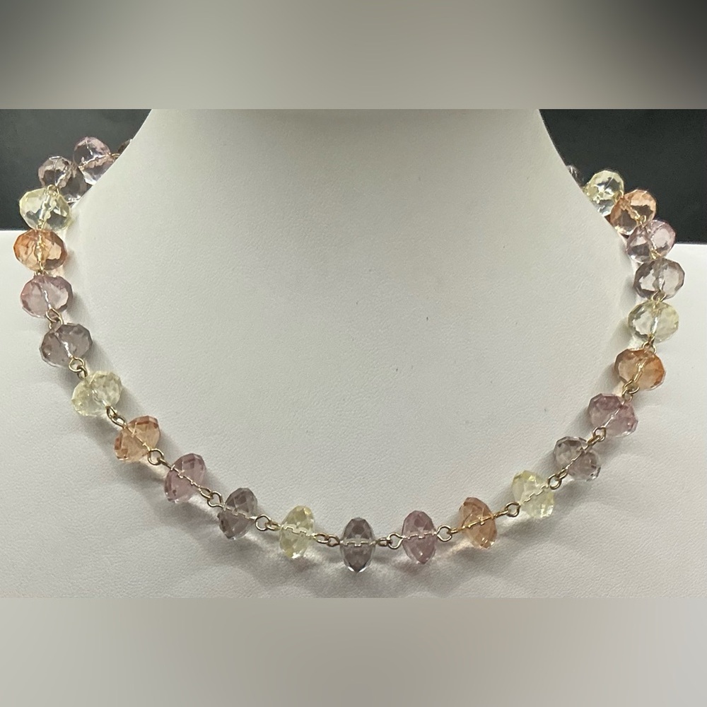 LIZ CLAIBORNE FACETED GLASS MULTI COLOR BEAD STRAND NECKLACE GOLDTONE